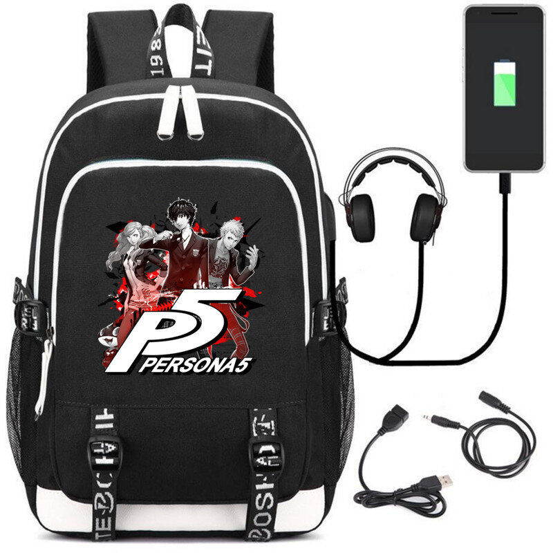 حقيبة لاب توب Persona 5 Shin Megami ، منفذ USB وحقيبة ظهر لسماعة الرأس ، حقيبة مدرسية للسفر غير رسمية ، هدية للمراهقات ، منفذ الموضة
