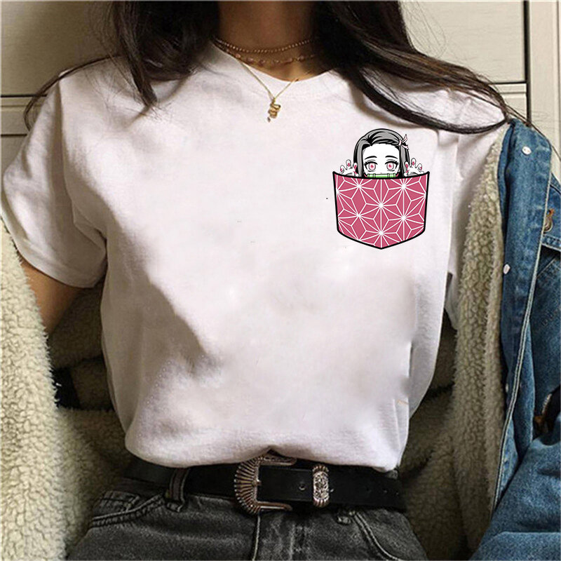 New Anime Pocket Kamado Nezuko Printed T-shirts Fashion Harajuku Women Summer Tee Shirt Unisex Casual Short Sleeve Tops