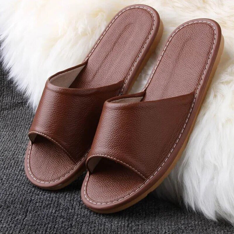 Couple Cowhide Slippers Spring Shoes Non-Slip Men Slippers Soft Rubber Sole Fashion Comfortable Summer Beach Shoes Women Sandals