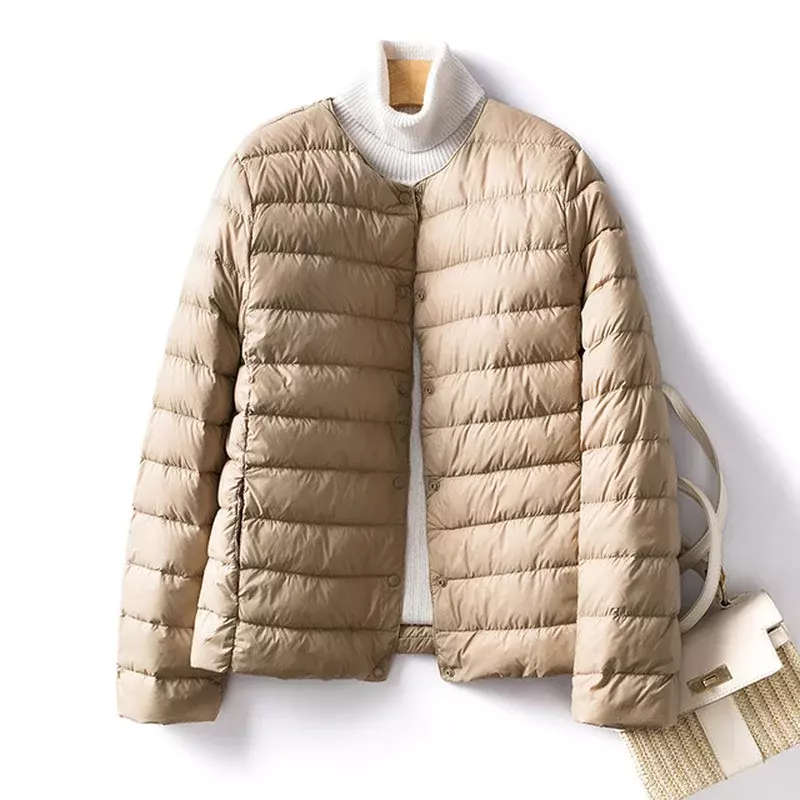 여성용 라이너 오리 다운 재킷, O-넥 가변 V-넥 2024, 여성용 따뜻한 칼라리스, 초경량 퀼트, 퍼퍼 코트, 신상