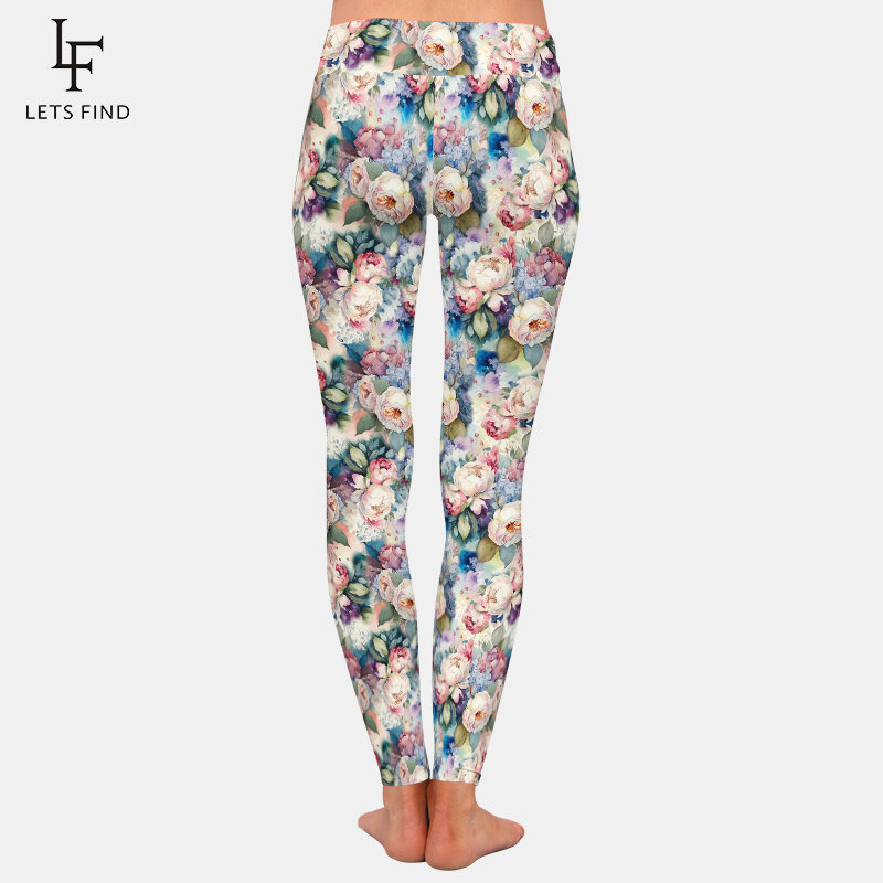 LETSFIND-Pantalon taille haute pour femme, imprimé bouquet de fleurs abstraites colorées en 3D, leggings sexy et décontractés, fjWoman, mode