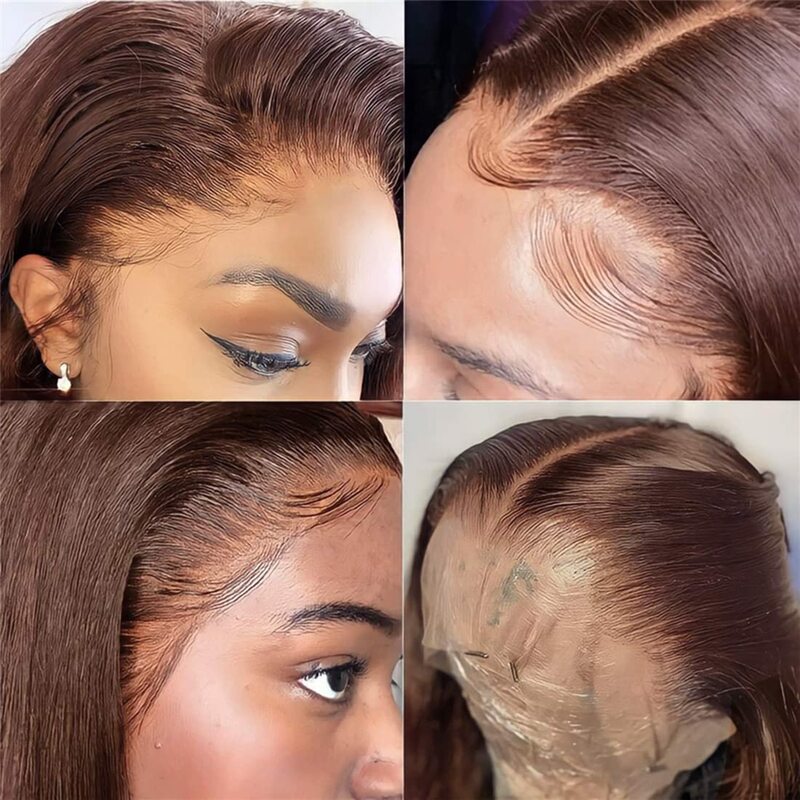 Peruca de cabelo humano reta marrom chocolate, HD transparente Lace Front, brasileiro