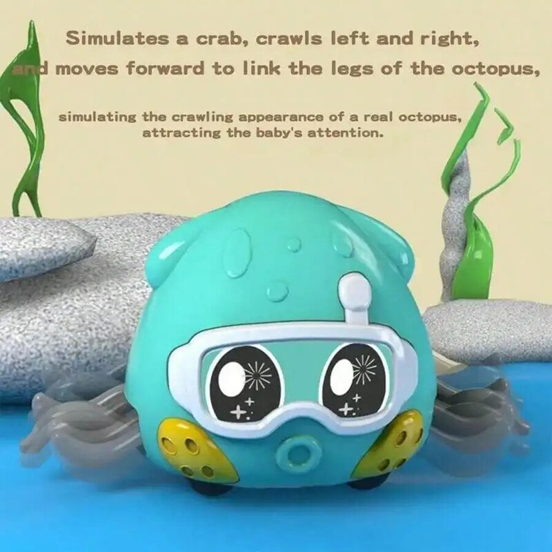 Mainan merangkak anak-anak, mainan Pull Back gurita bergerak sensorik tidak perlu penggerak baterai hadiah ulang tahun anak-anak belajar memanjat