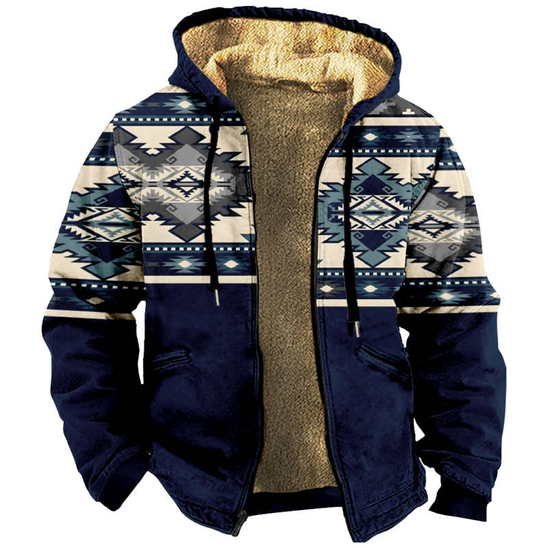 Tribal Graphic Print Vintage Hoodie Long Sleeve Zipper Sweatshirt Winter Stand Collar Coat Women Men Harajuku Clothes
