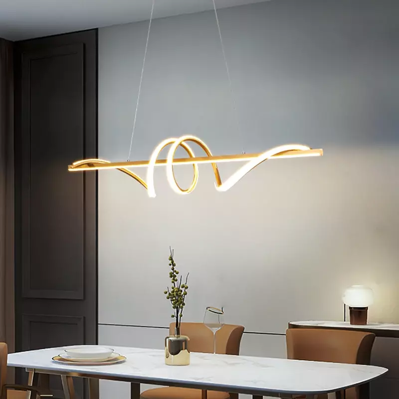 2024 Nieuwe Designer Restaurant Keuken Kroonluchter Moderne Creatieve Spiraal Curve Aluminium Lijn Led Hanglamp Home Verlichting Decor