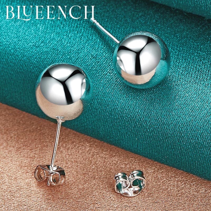 Blueench orecchini a bottone con sfera rotonda in argento Sterling 925 da 8mm adatti per gioielli di temperamento di moda per feste di matrimonio da donna
