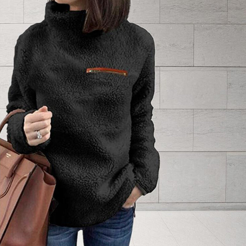 Sweater bulu domba wanita, atasan Luaran lengan panjang hangat lembut untuk musim semi musim gugur dan dingin