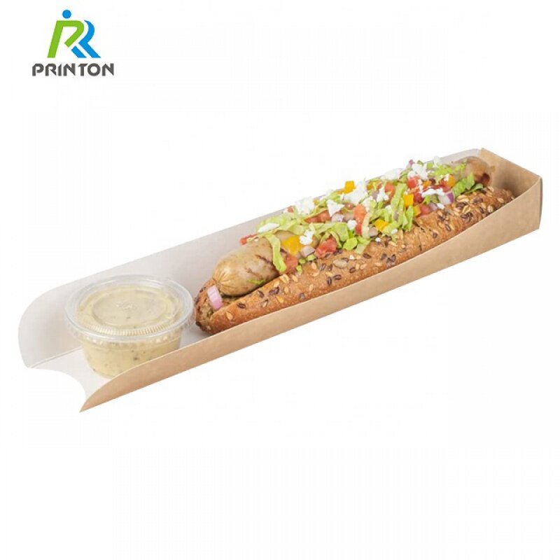 Hot Dog Packaging Box, papel Kraft, para ir Bandeja, produto personalizado, Fast Food Grade
