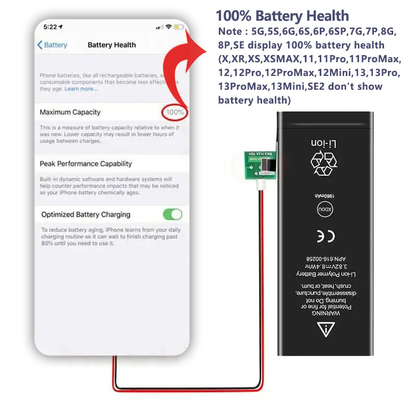 2024 New High Quality 0 Cycles Battery For  iPhone SE 2016 SE 2020 SE 2022 + Free Tool