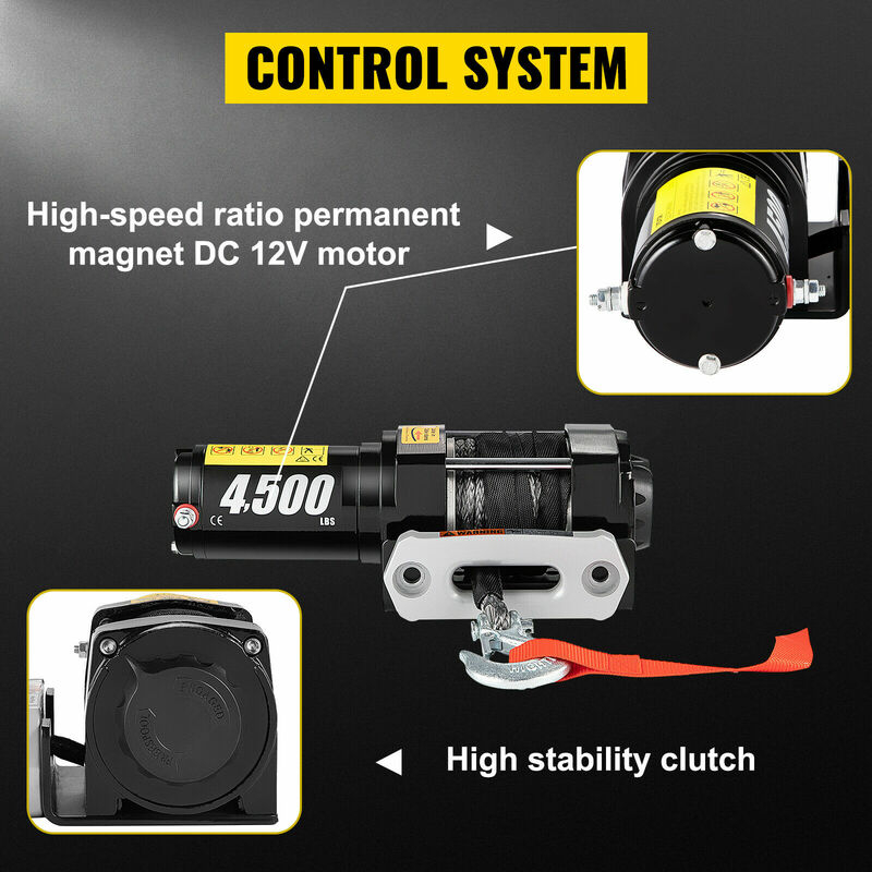 4500LBS Electric Recovery Winch Truck ATV 12V Wireless Remote Control Synthetic Rope Winches