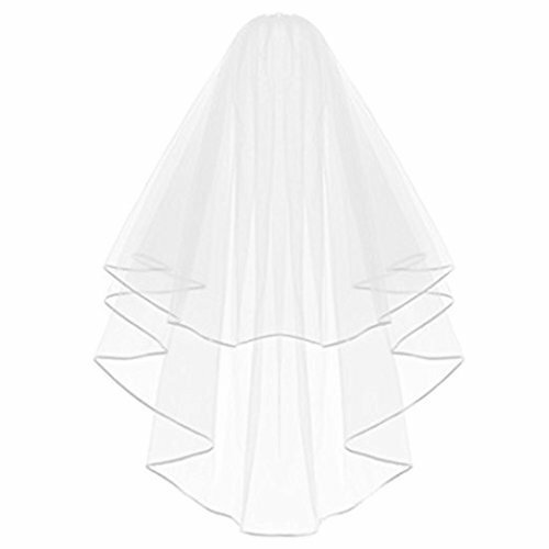 Белая свадебная вуаль с расческой и двойной лентой с центральным каскадом