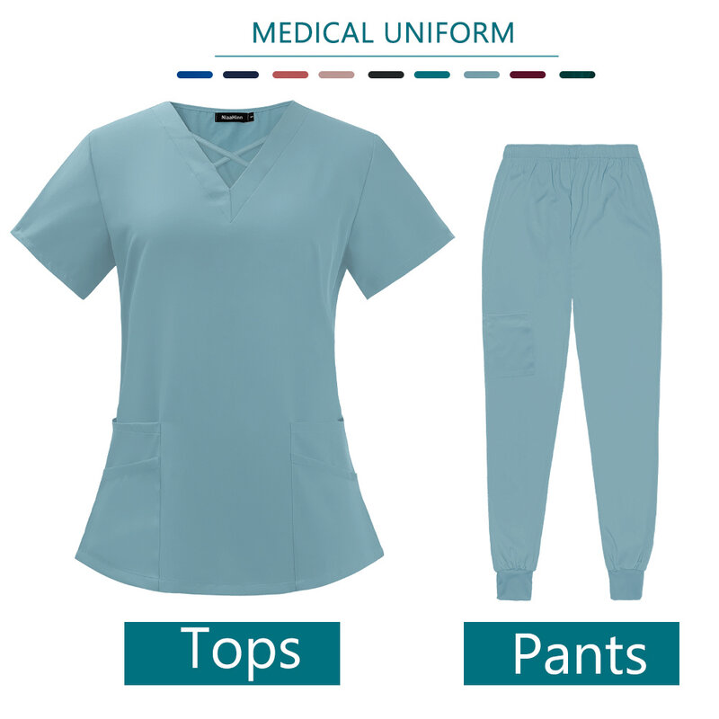 Set scrub Rumah Sakit aksesoris perawat pakaian medis untuk wanita seragam kerja klinik gigi Salon kecantikan pakaian kerja Spa overall