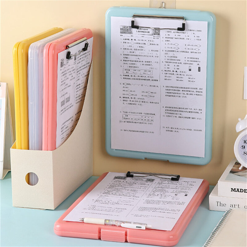 Portapapeles de plástico A4 con caja de archivo, carpetas de archivos de documentos, almohadilla de escritura con almacenamiento para papeles, papelería de enfermera