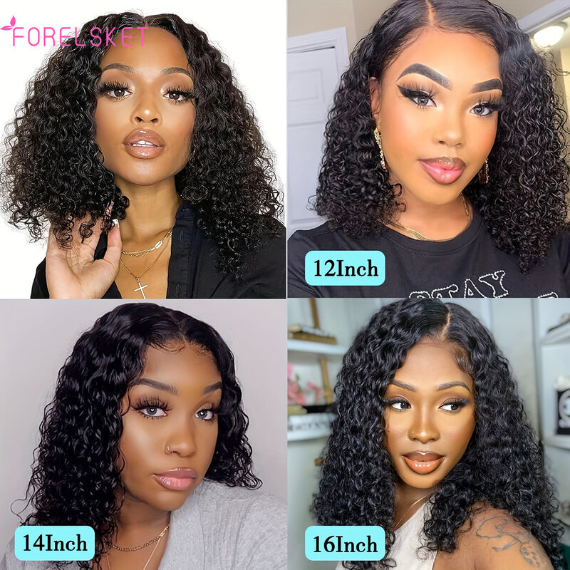 FORELSKRT Deep Wave Curly Lace Front Human Hair Bob Wigs Part Lace Wig Pre Plucked Transparent Brazilian Deep Curly Bob Wigs