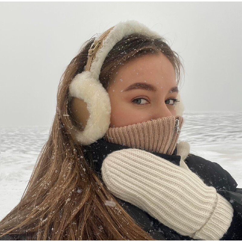 Penutup telinga hangat lembut penutup telinga hangat mewah musim dingin untuk pria wanita penutup telinga warna polos dapat dilipat penutup telinga pelindung dingin luar ruangan
