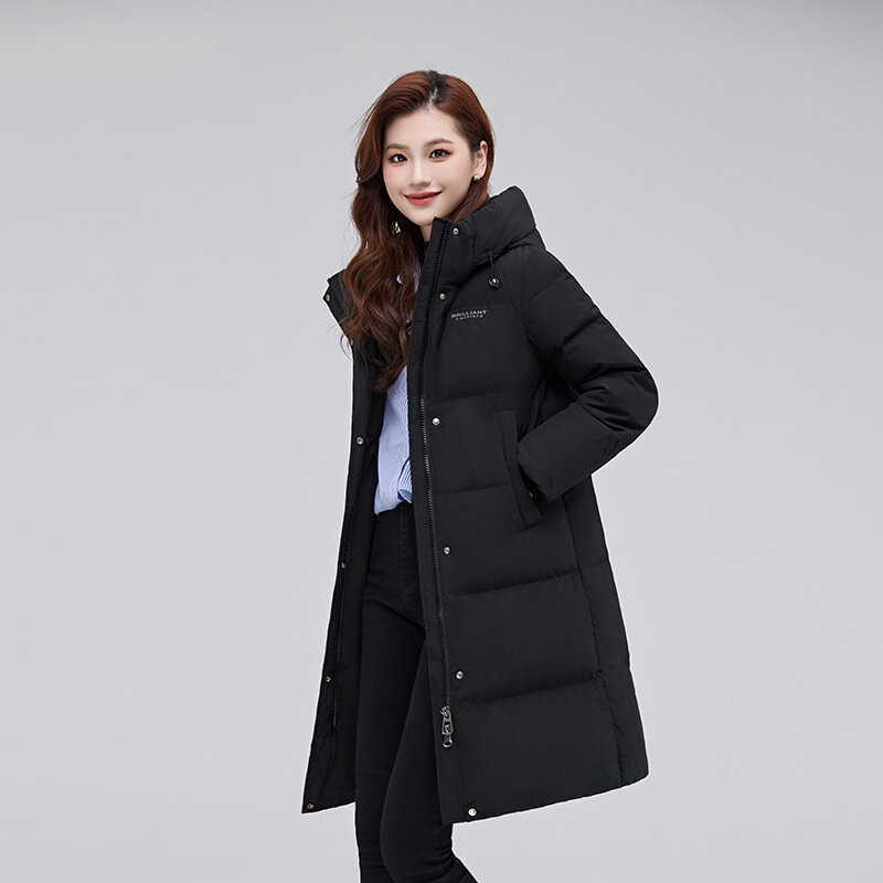 2023 Winter New Women's Sustans Down Cotton Parka with Hood and Zipper, American Fashion Long Thickened Coat Wholesale