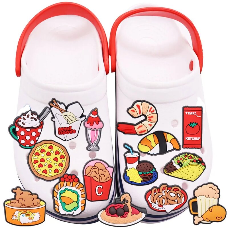 Encantos de PVC Cartoon Shoe para sapato, Croc bonito, Kawaii, comida, pizza, ketchup, frango frito, cerveja, camarão, café, bebidas, hambúrgueres, sushi, croc, 1pc