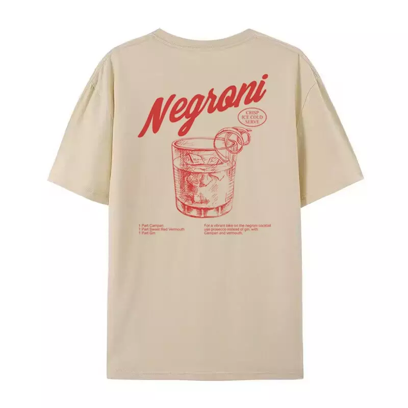 Negroni-Camiseta feminina com estampa traseira, camisetas gráficas unissex, camiseta para beber coquetel, estilo retrô, streetwear Harajuku, roupas vintage