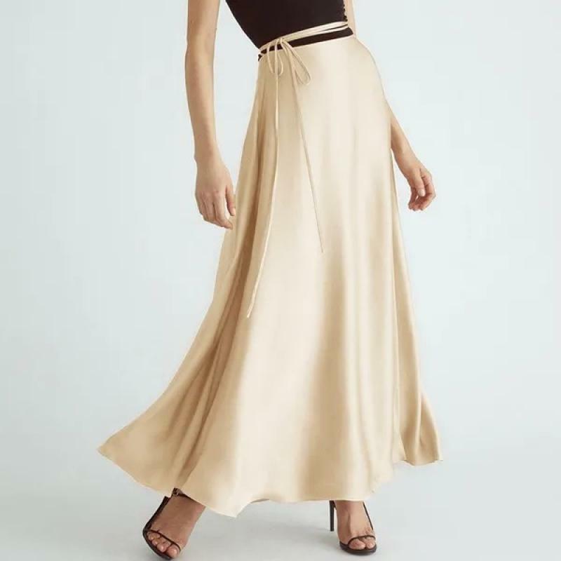 2024 solidna kobieta długa spódnica Retro z wysokim stanem sznurowane spódnice dla kobiet moda impreza nowa wiosna lato butik biuro pani