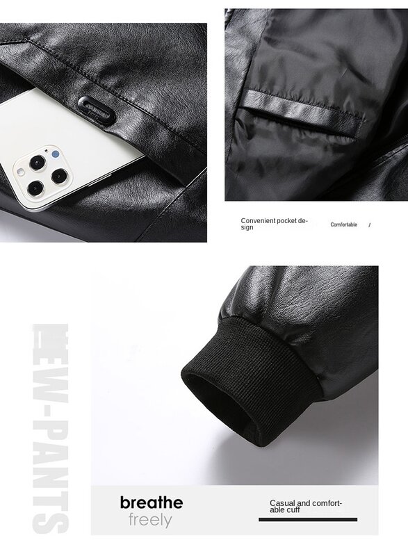 남성용 PU 재킷, 보머 파일럿 방풍 스탠딩 칼라 탑, 레트로 블랙 오토바이 포켓 지퍼 코트, 캐쥬얼 및 패셔너블