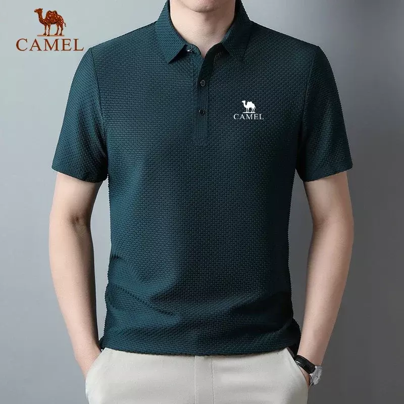Kaus POLO sutra pria, atasan menyerap keringat kasual bisnis kaus POLO keren lengan pendek kualitas tinggi musim panas