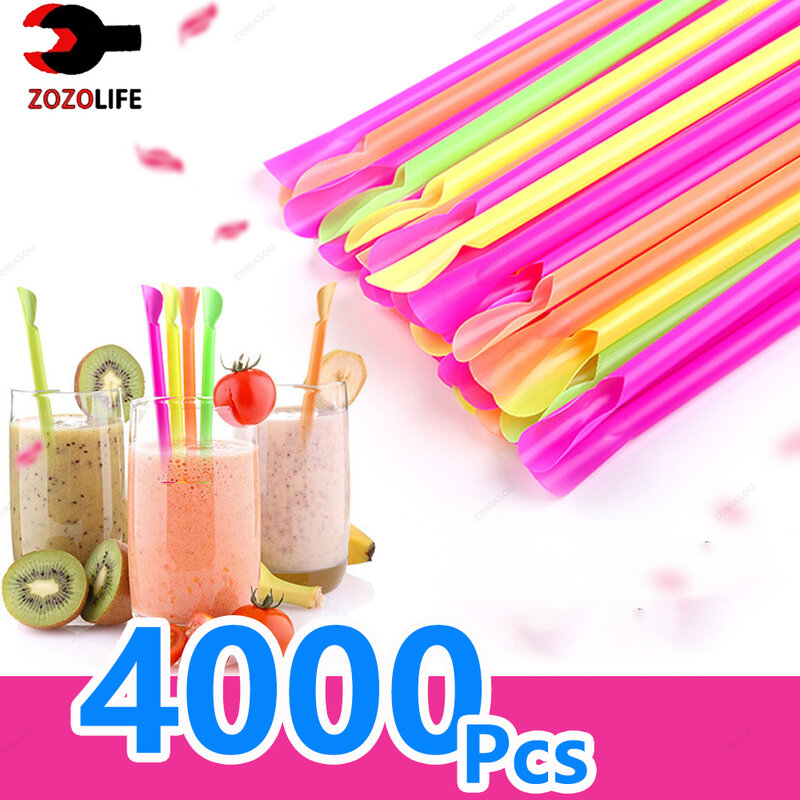 50/500/4000Pc cucchiaio di plastica cannucce cannuccia colore frullato frullato cucchiaio paglia per Bar forniture per feste di compleanno all'ingrosso