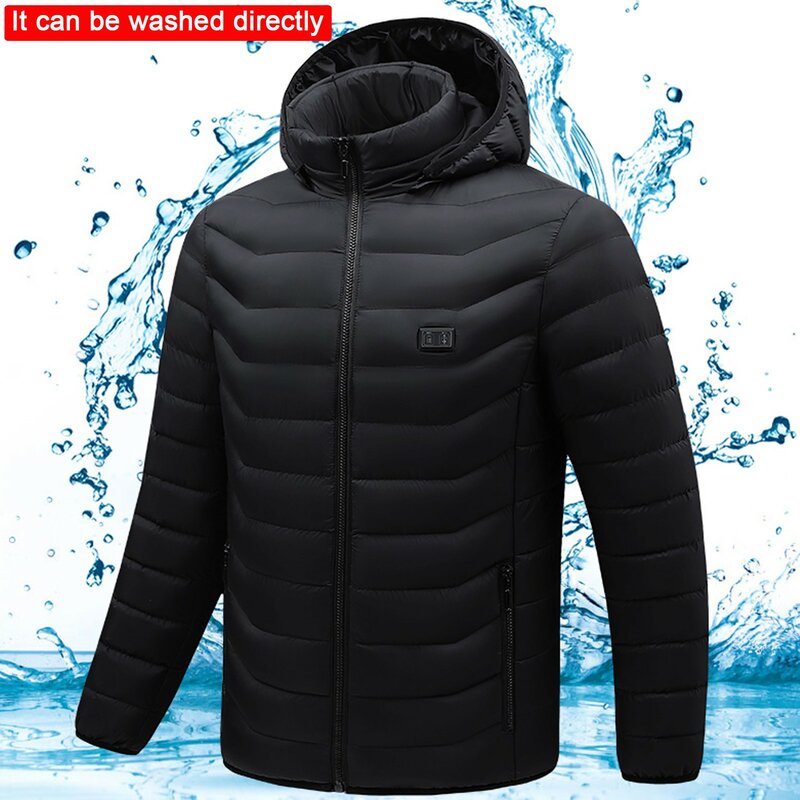 Plus Size Winter Heated Warm Parka Men Streetwear Cotton Windproof Padded Thick Snow Wear Hooded Down Jacket Coat Male Outwear