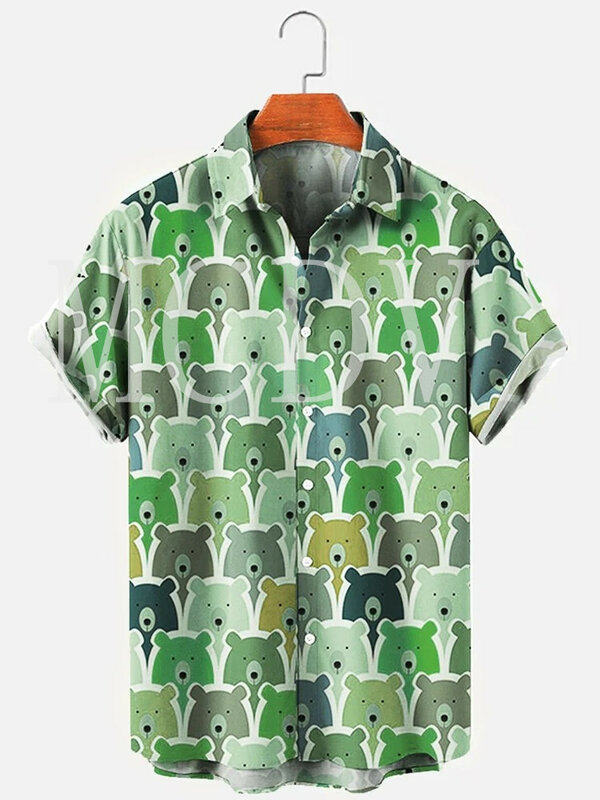 Camisa hawaiana con estampado 3D de oso para hombre y mujer, camisa de manga corta, transpirable, informal