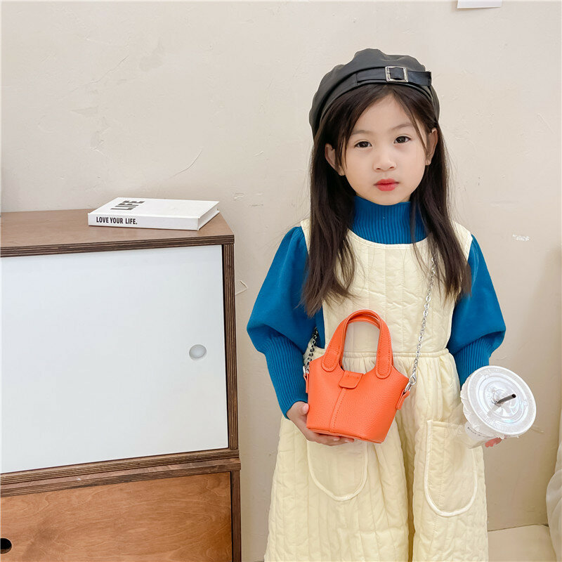 Gratis pengiriman tas Messenger gadis kecil tas keranjang PU antik dompet anak-anak Princess tas tangan Tote ember dompet koin pesta tas kecil