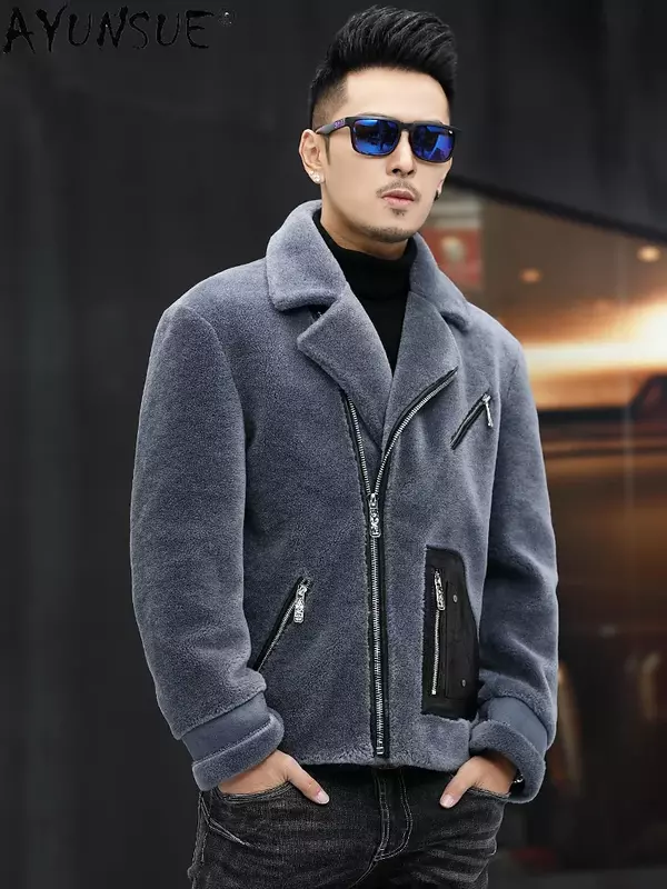 Ayunsue inverno 100% casaco de lã quente casacos curtos ovelha sheraling jaqueta moda masculina roupas chaqueta cuero hombre novo wpy4394
