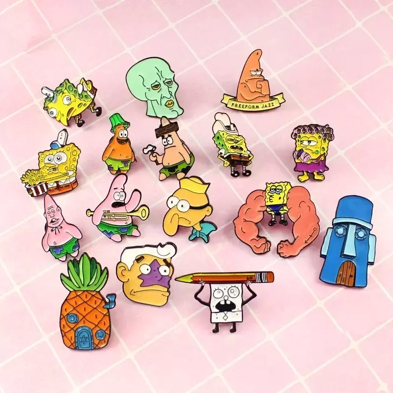 Anime Sponge-Bob Brooches Enamel Pins Cartoon Patricks Stars Garys Badges Backpack Hat Shirt Lapel Pin Jewelry Gifts for Friends