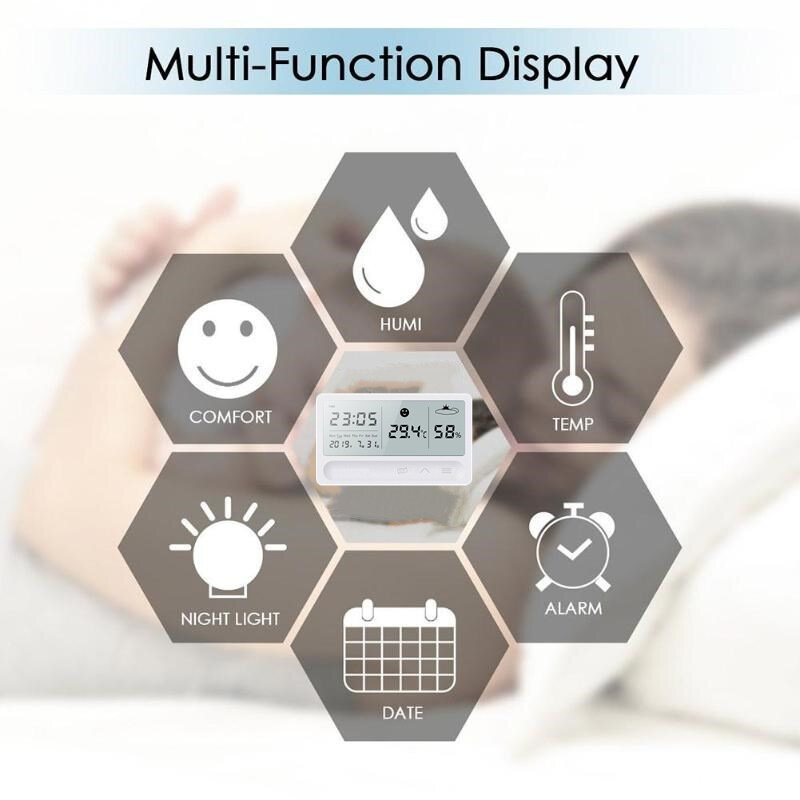 Medidor de umidade recarregável multifuncional, grande tela LCD, higrômetro eletrônico, temperatura interna, seca e úmida, montado na parede