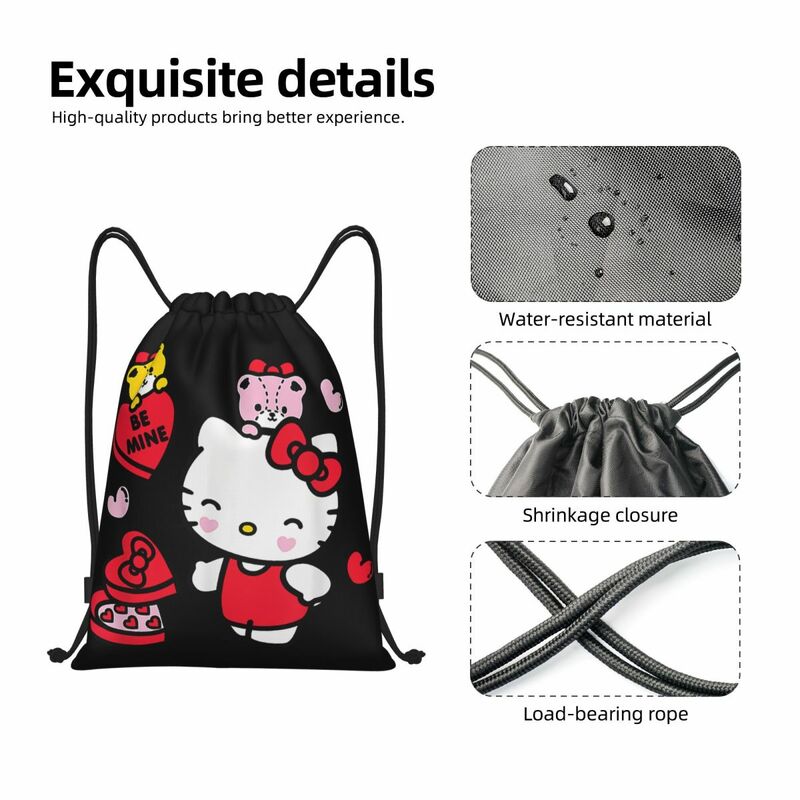 Custom Hello Kitty Be Mine Candy Valentines Drawstring Bag for Shopping Yoga Backpacks Women Men Sports Gym Sackpack