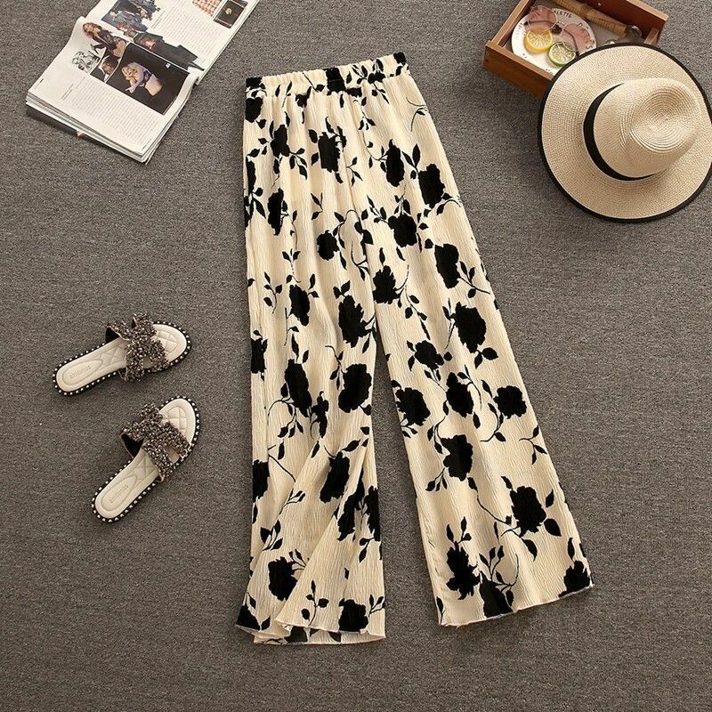 Large Size Women's Summer Set 2024 New Slimming and Floral Suspender Loose Wide Leg Pants Fashionable Two-piece Set for Women