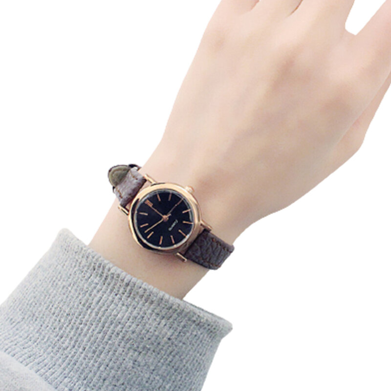 Modny kwarcowy damski zegarek minimalistyczny okrągła tarcza małe skórzane kwarcowy zegarek na prezent urodzinowy dla dziewczyny