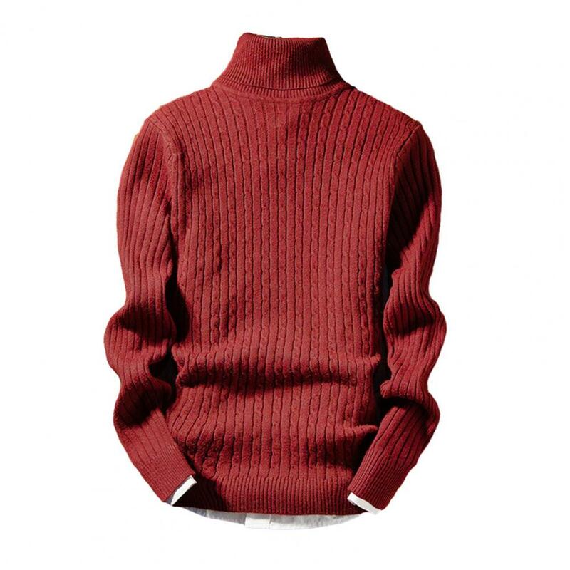 Men Winter Sweater High Collar Neck Protection Male Knitwear Solid Color Elastic Knitted Top Casual Anti-pilling Fall Sweater