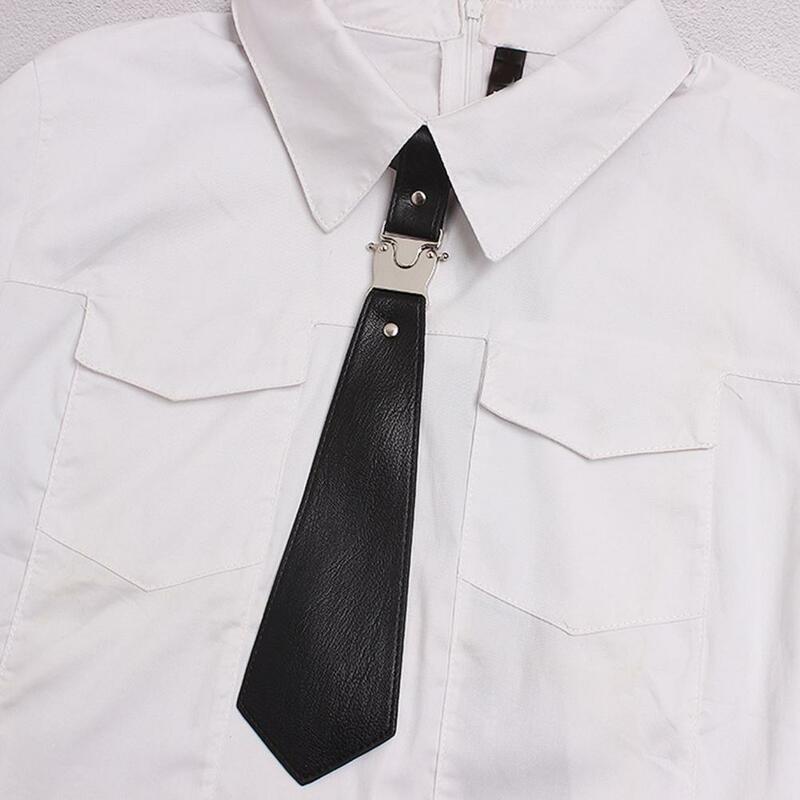Japanese Style Necktie with Metal Buckle Adjustable Leather Necktie Faux Pearl Flower Design Buckle Tie Women Men Shirt Neck Tie