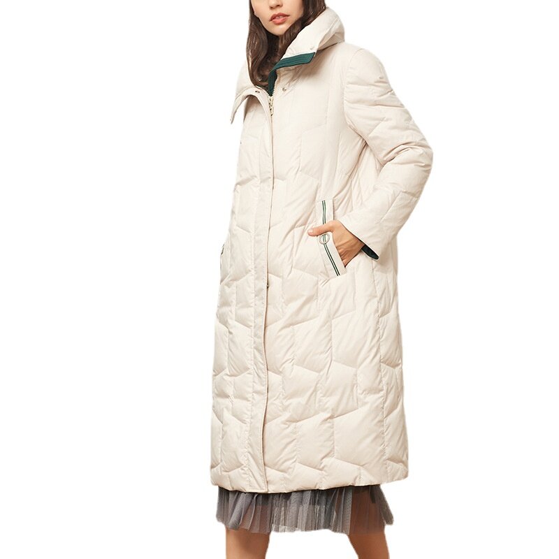 Chaqueta larga con capucha de plumón de pato para mujer, abrigo informal a prueba de viento, moda de invierno, novedad de 2023