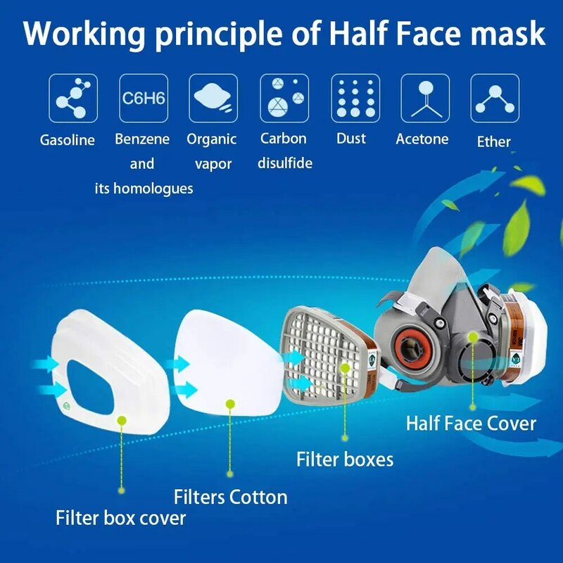 Herbruikbare 6200 Masker Gezicht Cover Met Filters Voor Schilderen Stof Machine Polijsten Organische Dampen Met Filter Katoen Anti-Fog goggle