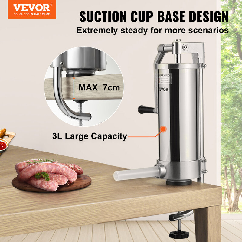 Vevor เครื่องทำไส้กรอกแนวตั้งความจุ1.5/3L ตัวแปรรูปไส้อาหารพร้อมหลอดบรรจุ3ท่อเครื่องใช้ในบ้านอุปกรณ์ครัว