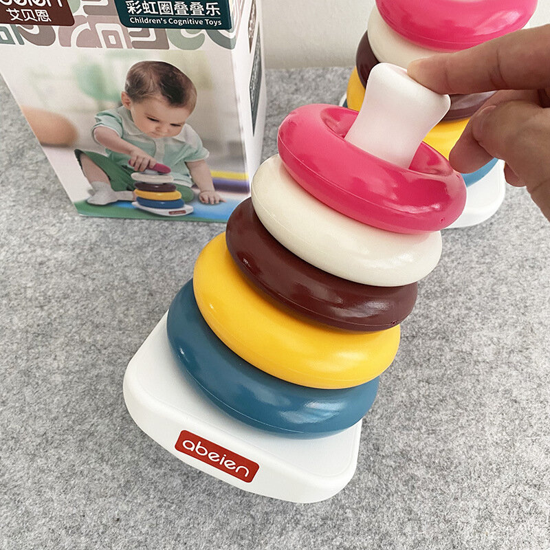 Zabawki dla niemowląt 6 12 miesięcy tęczowe pierścienie do układania wczesny rozwój zabawki dla małych dzieci Brinquedos Para Bebe zabawki chłopięce dla dzieci