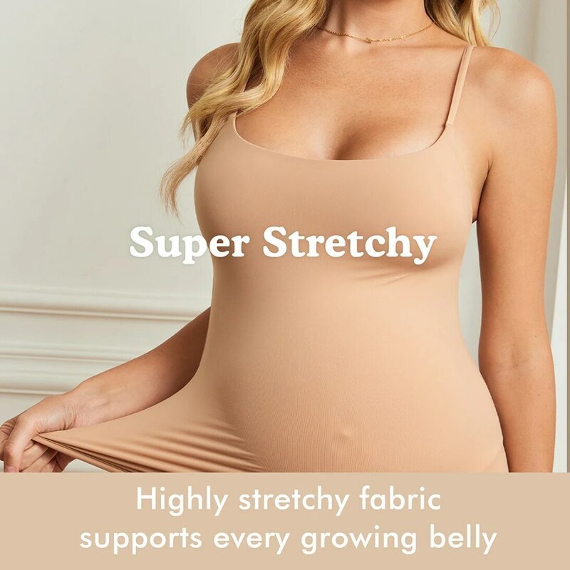 Super Stretchy Inbarely Maternity Tank Top for Woman Square Neck Camisole with Built in Bra Sleeveless Pregnancy Basic Yoga Tops