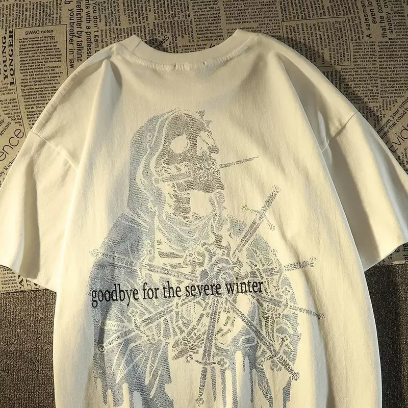 Amerikaanse Retro Hiphop Schedel Puur Katoen Korte Mouwen T-shirt Vrouwelijke Losse Europese En Amerikaanse Modemerk Lente Goth Tops