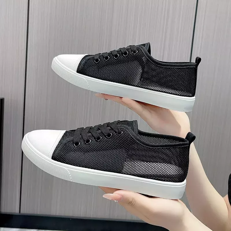 Summer Women's Breathable Mesh Low Top Sneakers New Lace Up Flat Casual Shoes for Women Outdoor Women's Platform Walking Shoes