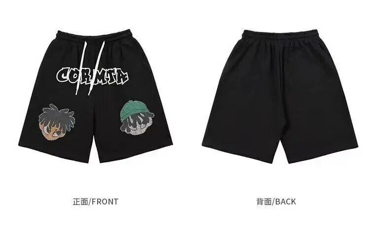 Style American fashion brand wearing cartoon print shorts men's ins versatile slim large size straight casual five-point pants