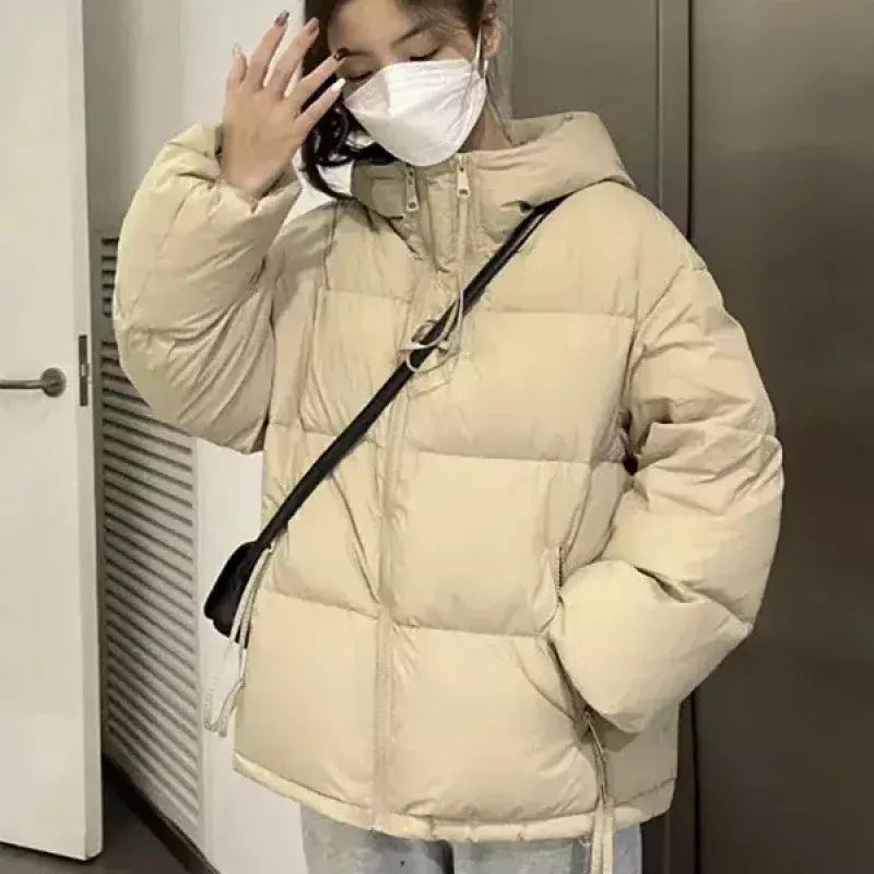 여성용 터틀넥 파카, 한국 스타일 후드, 두껍고 따뜻한 재킷, 단색 지퍼 업, 퍼퍼 아우터, 2023 겨울