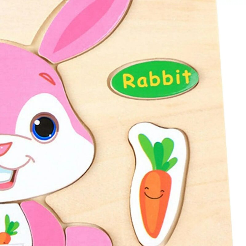 5X Wooden Cartoon Rabbit Puzzles for Baby Birthday Travel Toy