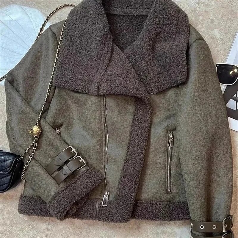 Jaqueta de pelúcia pequena estilo fragrância feminina grossa, casaco de pele curta, roupa feminina de motocicleta, nova, primavera, outono 2022