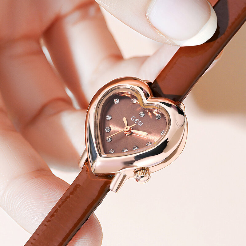 นาฬิการูปหัวใจแฟชั่นสำหรับผู้หญิงน่ารักแบรนด์หรูกันน้ำ, นาฬิกาข้อมือผู้หญิงควอตซ์บางเฉียบของขวัญสำหรับผู้หญิง