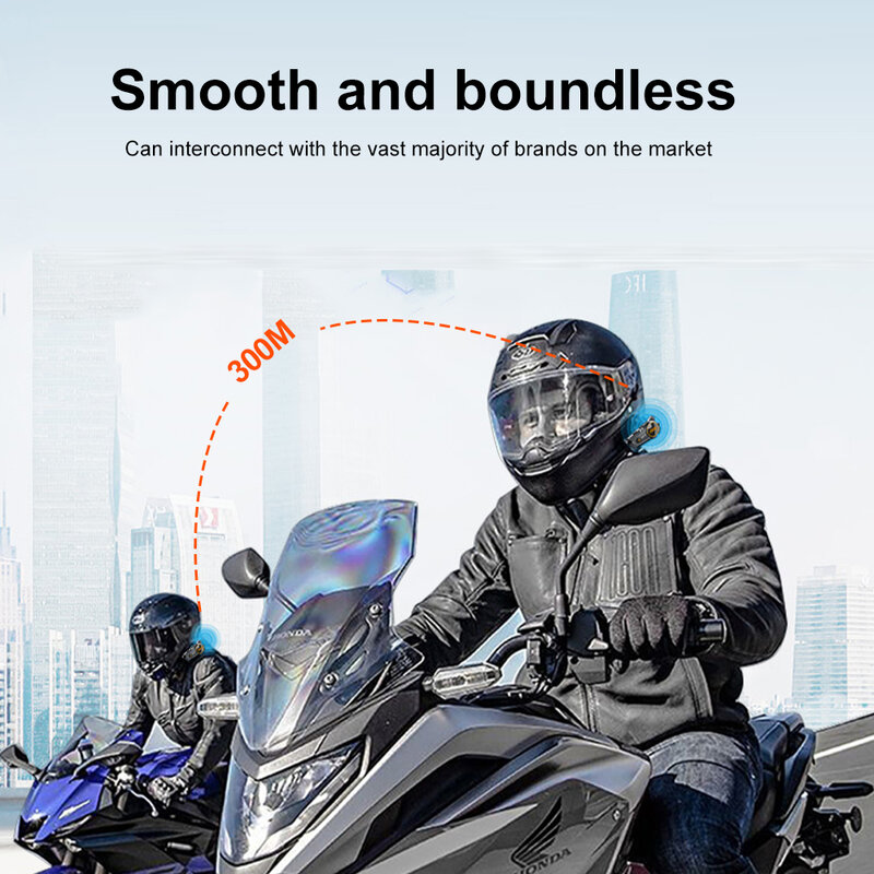Motorcycle Wireless Helmet Intercom Headset Stereo Bluetooth 5.3 Hands Free Call IPX67 Waterproof 1100mA 1000H Long Standby